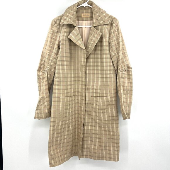 Spooner Jackets & Blazers - Spooner Prague Plaid Tan Long Jacket Coat Lightweight Tailored Vintage Small